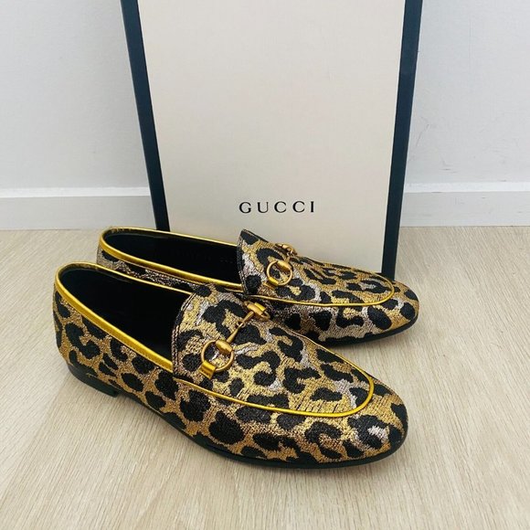 Gucci Jordaan Leopard Print Horsebit Gold Loafers Women's Size 36 + Box Dust bag - Picture 2 of 10